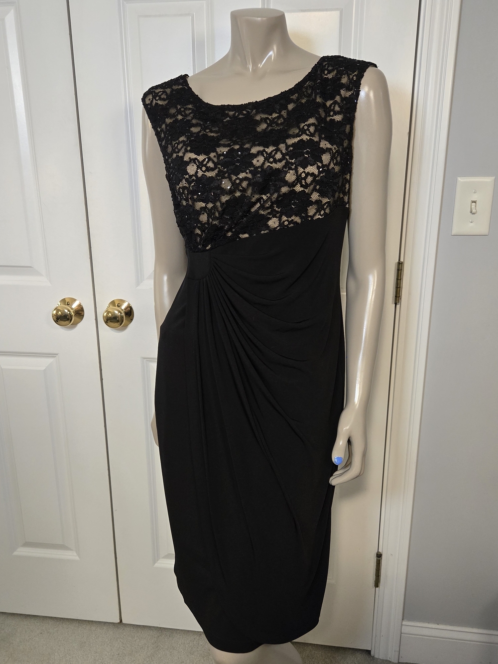 connected apparel Black Lace Bodice Draped Midi Dress